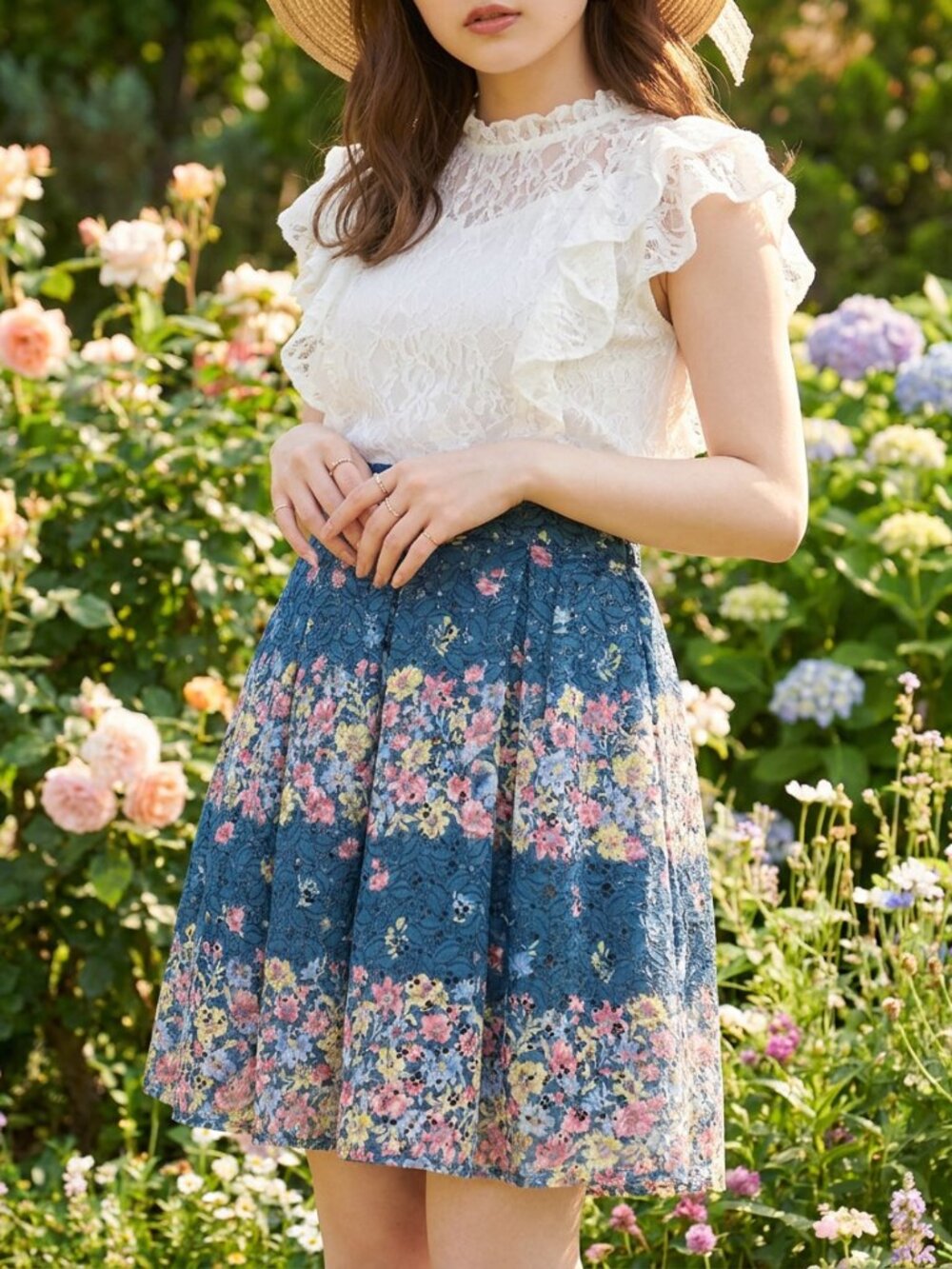 LIZ LISA coquette himekaji J-fashion hime gyaru Lace Striped Flower Skirt